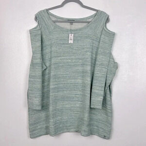 T By Talbots NEW Women’s 3XP Heathered‎ Cold Shoulder 3/4 Sleeve Sweatshirt